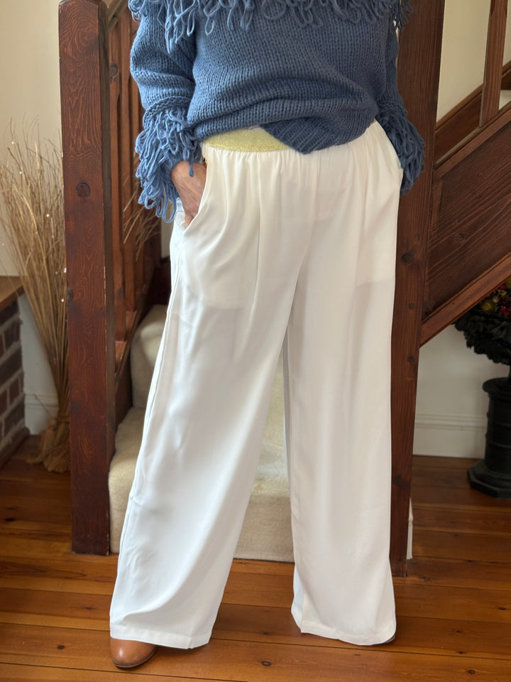 Woven Wide Leg Trouser Sparkle Waist Malissa J | White - Mandy's Heaven 