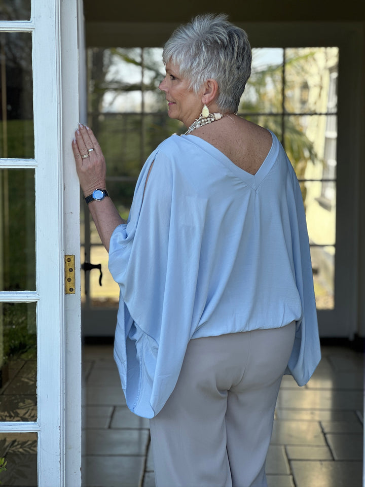 Floaty Cold Shoulder Blouse | Soft Blue
