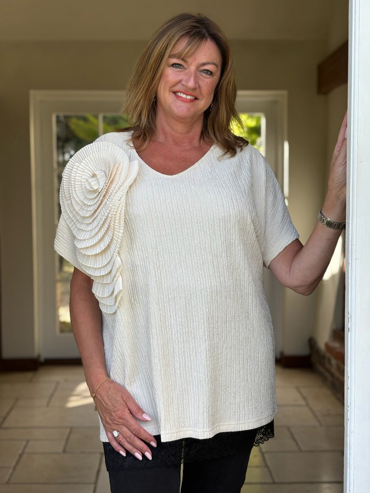 Flower Applique Top - Malissa J | Cream