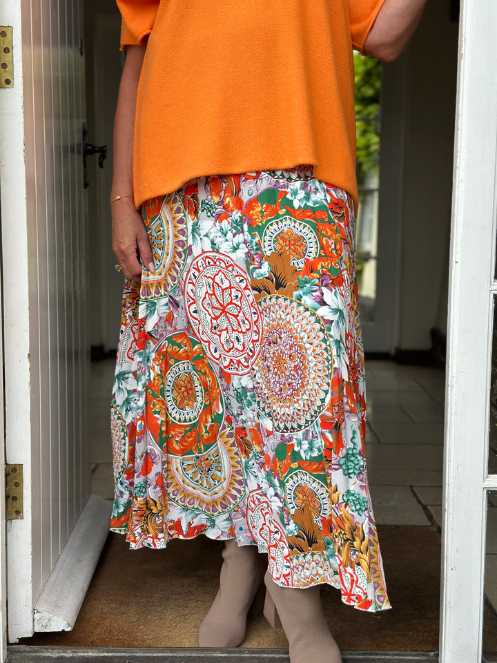 Pleated Floral Skirt - Malissa J | Orange