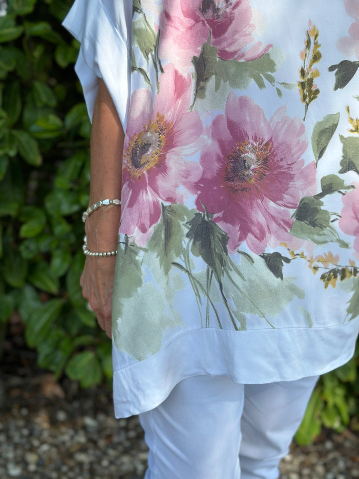 Floral Soft Ovesized Top | White