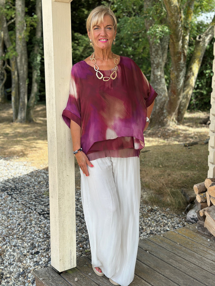 Watercolour Tiered Hem Blouse | Magenta