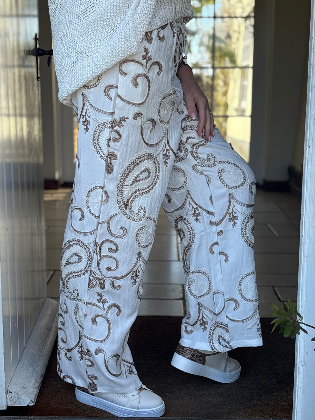 Embroidered Paisley Trousers - Malissa J | Latte