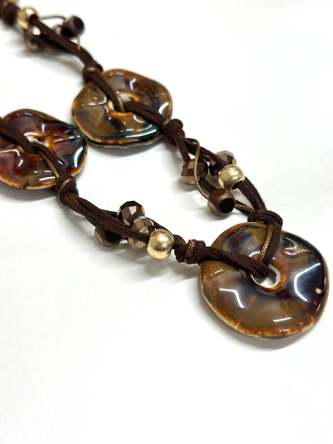 Glazed Disc Cord Necklace | Brown
