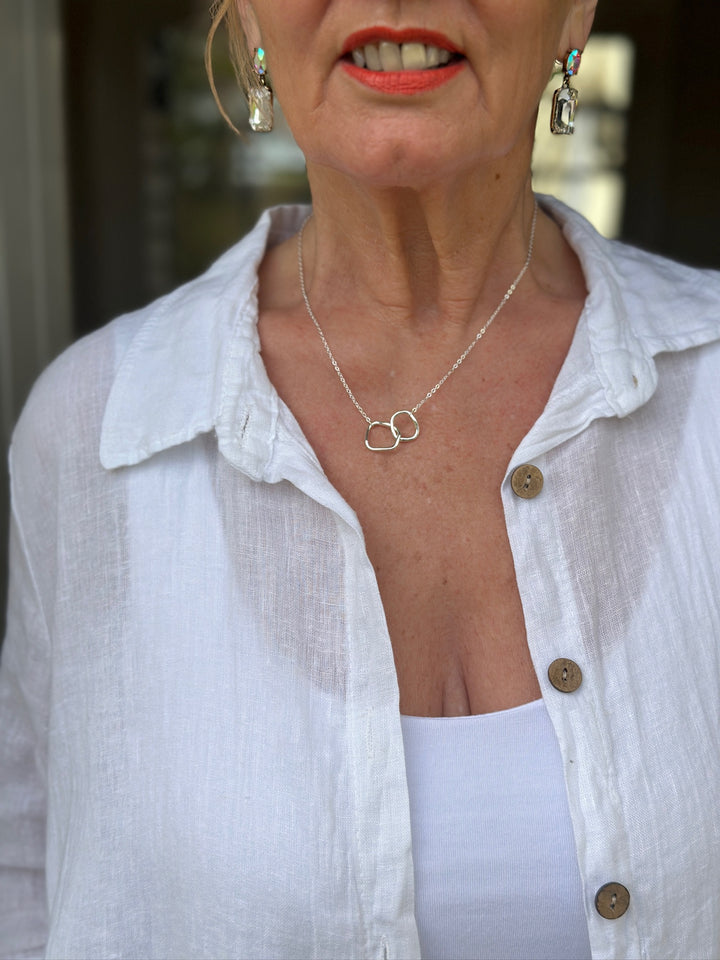 Linked Twin Hoop Necklace | Silver