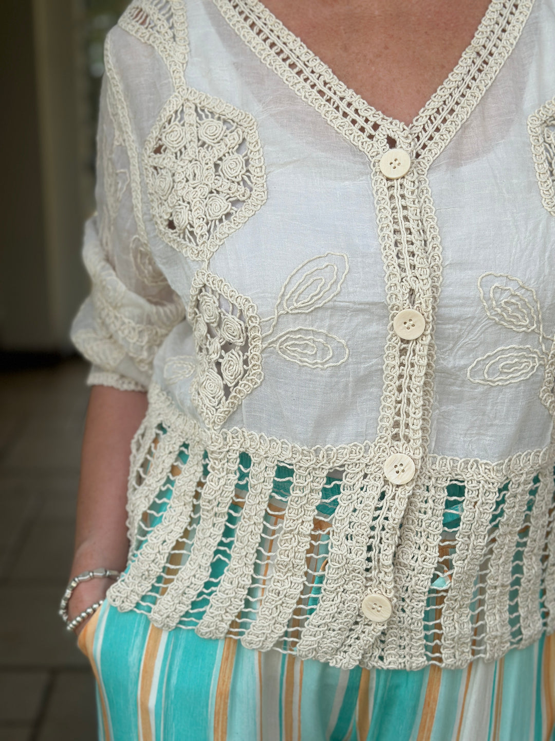 Cotton Crochet Jacket | Beige