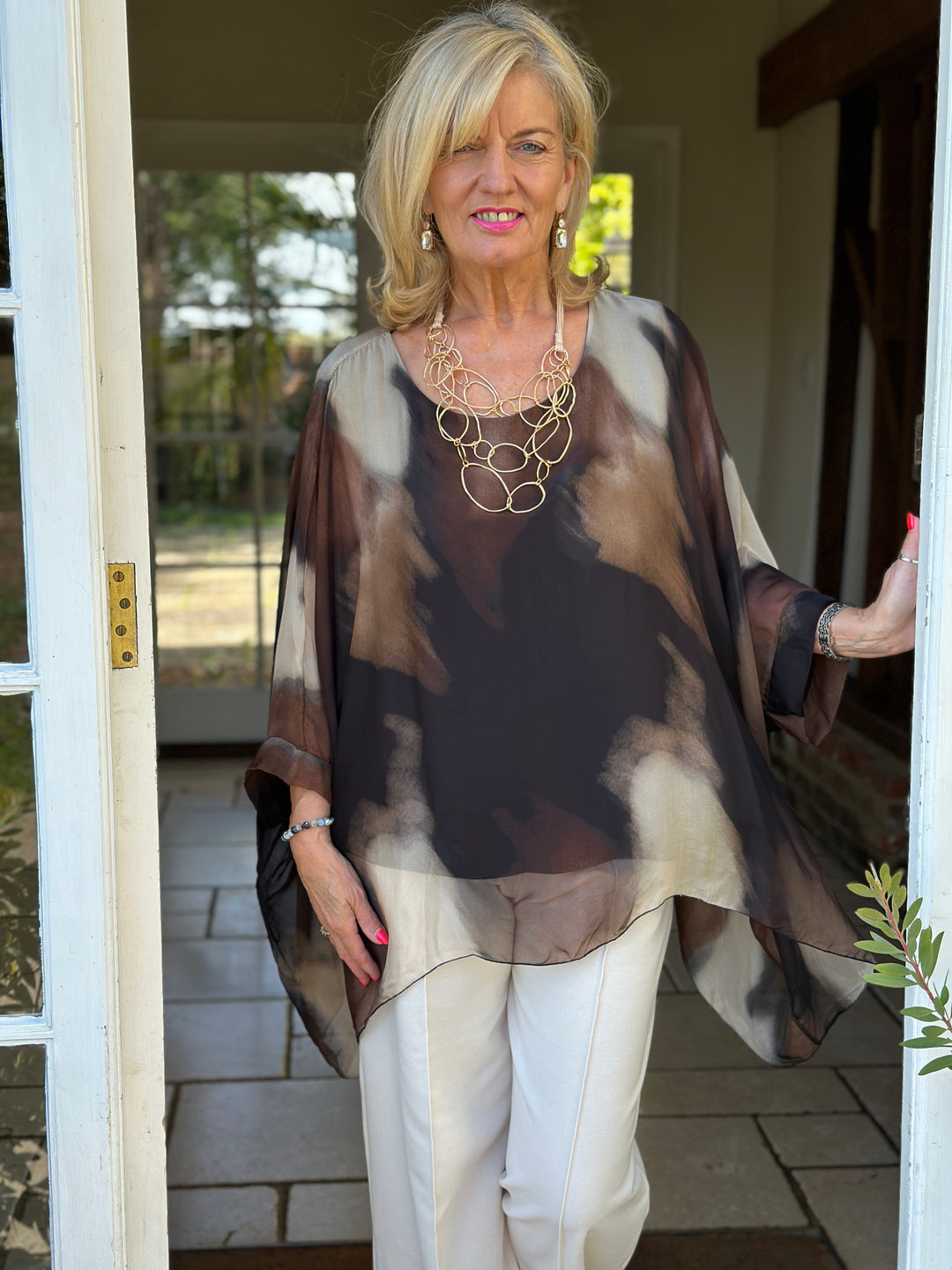 Mia Watercolour Silk Blouse | Black
