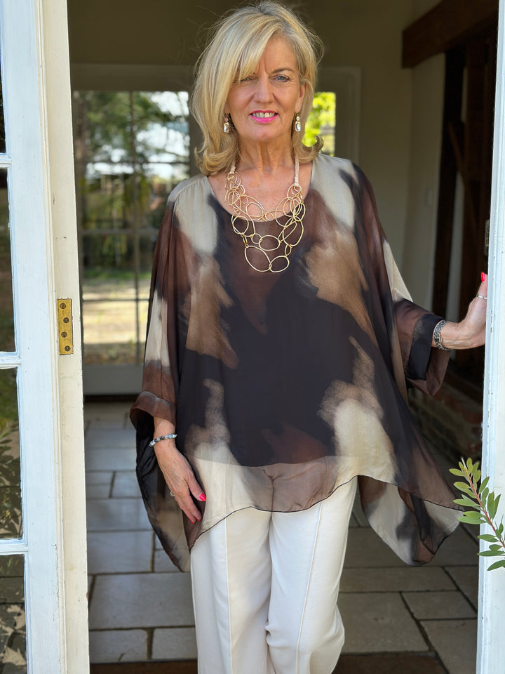 Mia Watercolour Silk Blouse | Black