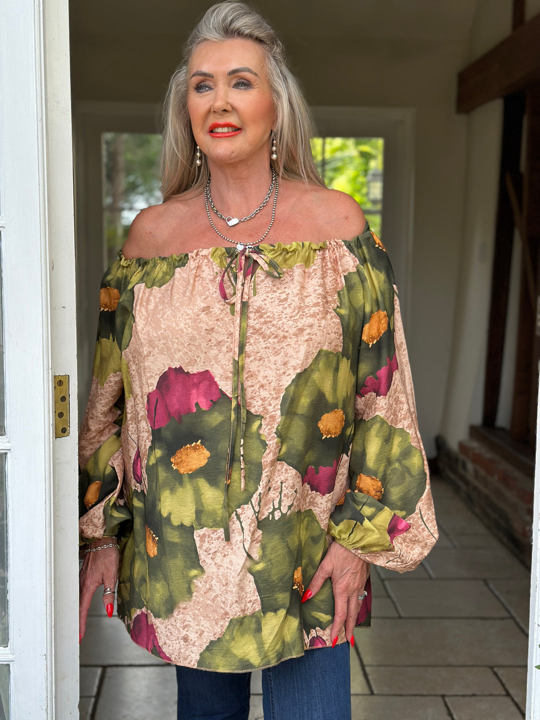 Floral Bardot Top | Green