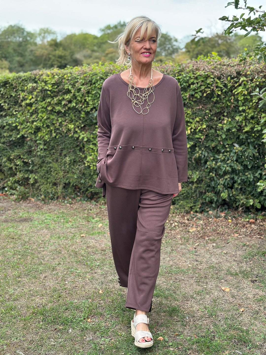 Studded Jersey Tapered Trousers - Malissa J | Chocolate Brown