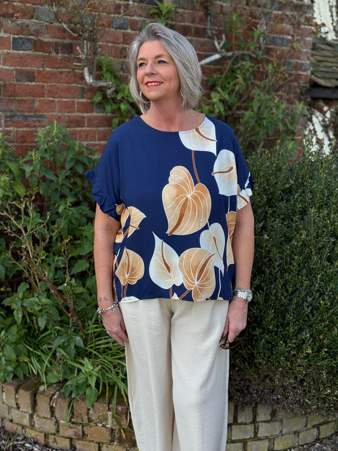 Leaf Print Soft T-Shirt | Navy