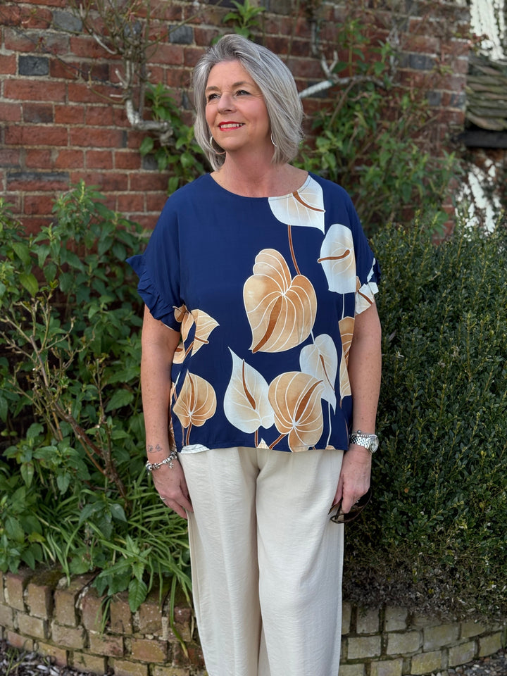 Leaf Print Soft T-Shirt | Navy