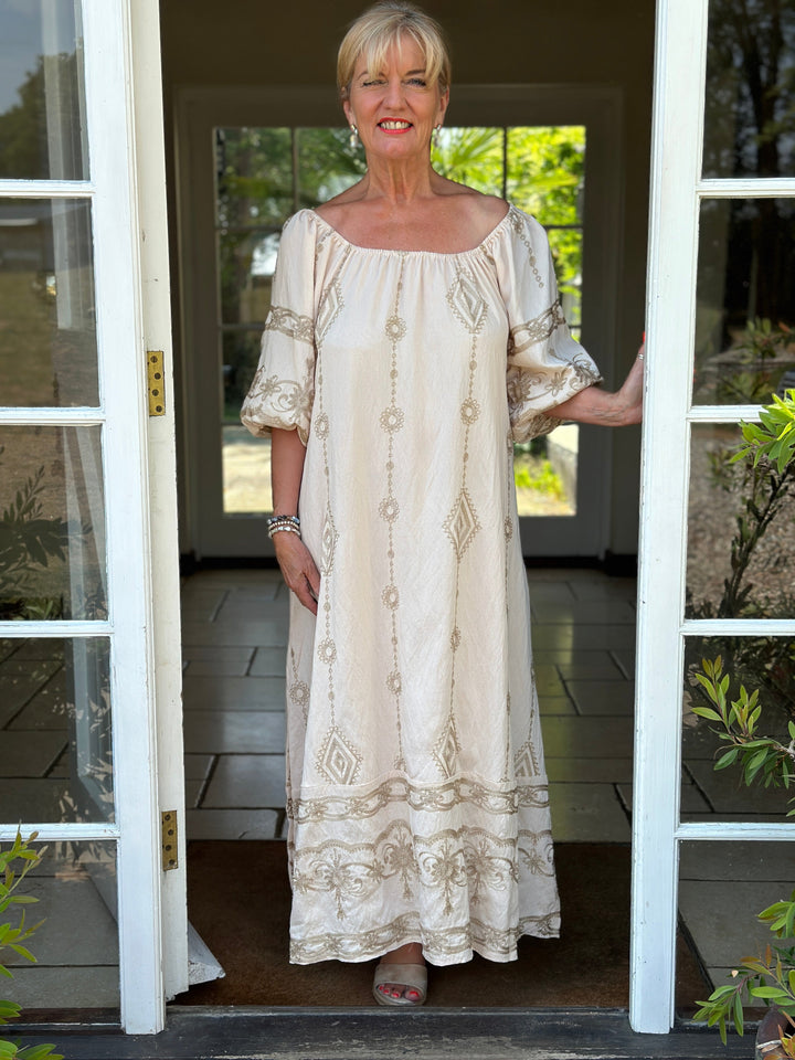 Embroidered Maxi Dress | Cream