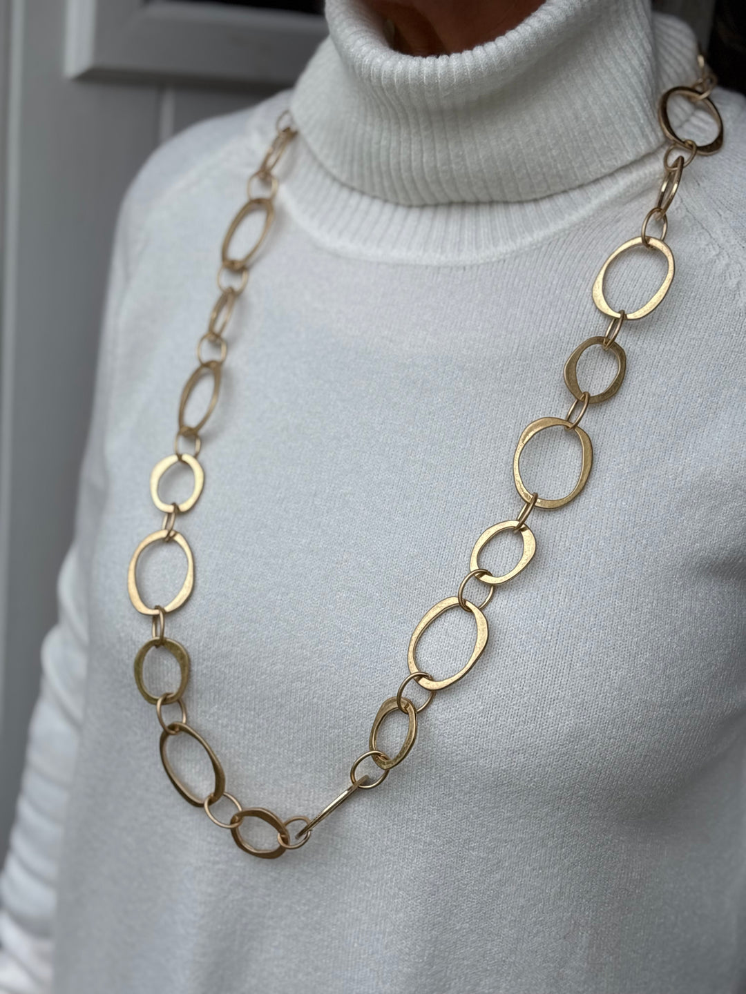 Long Large Rings Chain Necklace Gold