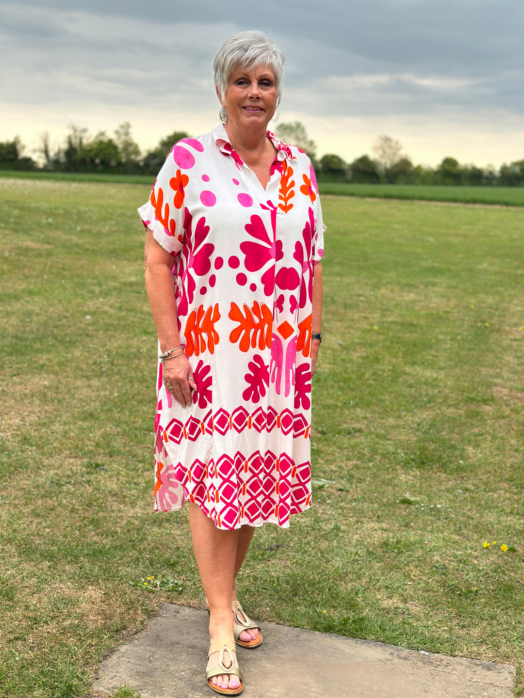 Abstract Print Tunic Dress | Fuchsia