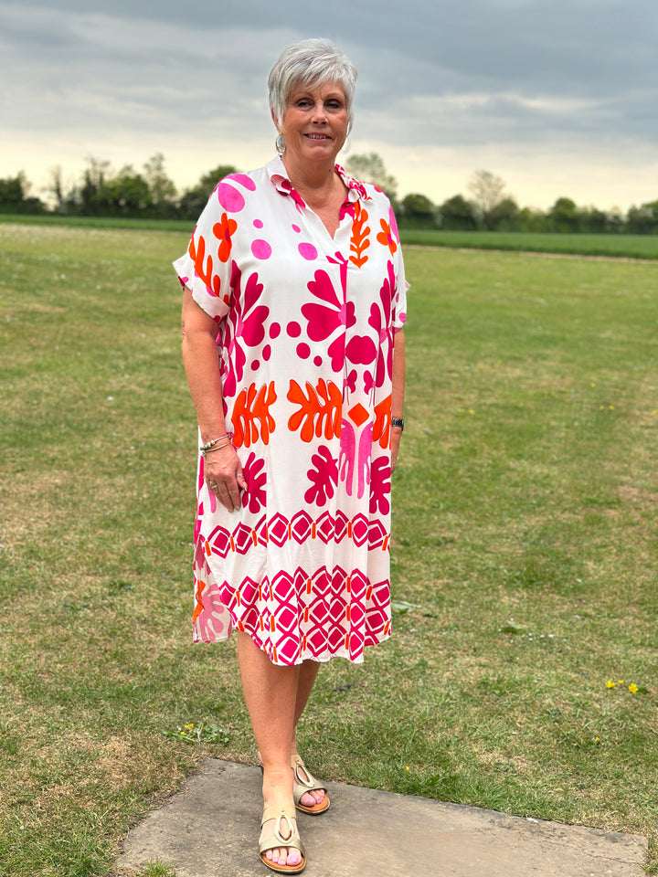 Abstract Print Tunic Dress | Fuchsia