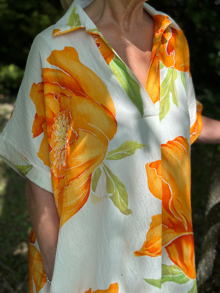 Tropical Bloom Tunic Dress | Orange