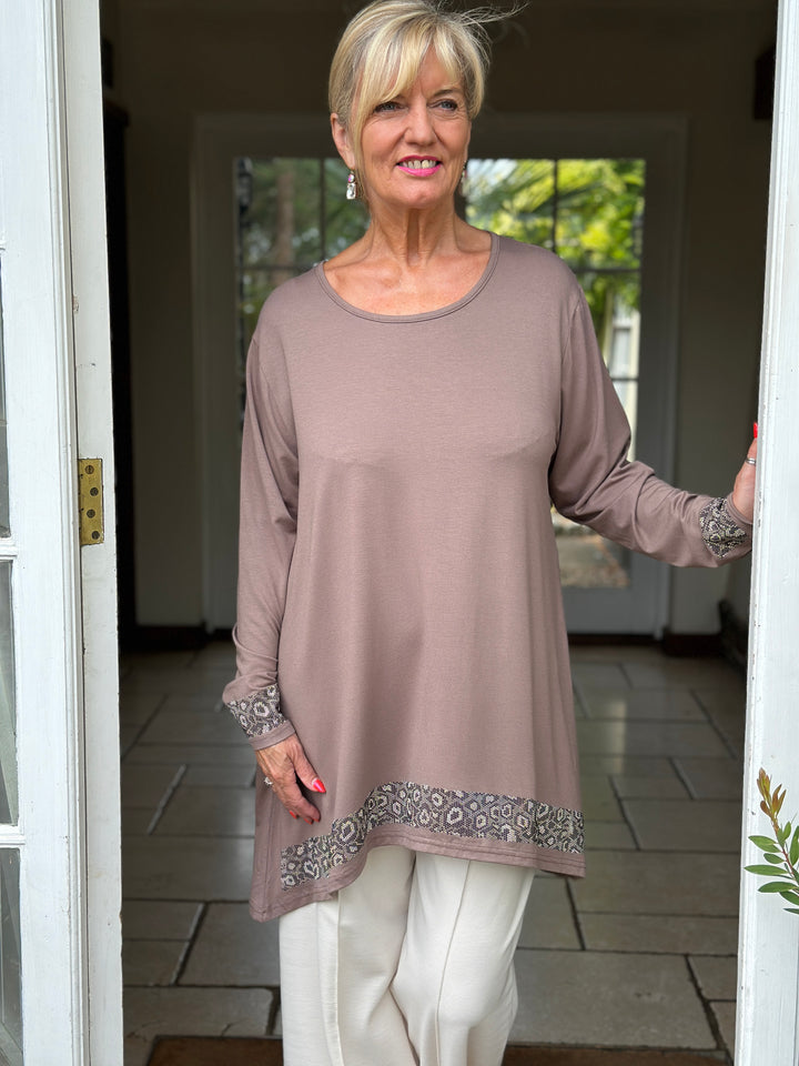 Sparkle Trim Long Sleeve Top - Malissa J | Mushroom
