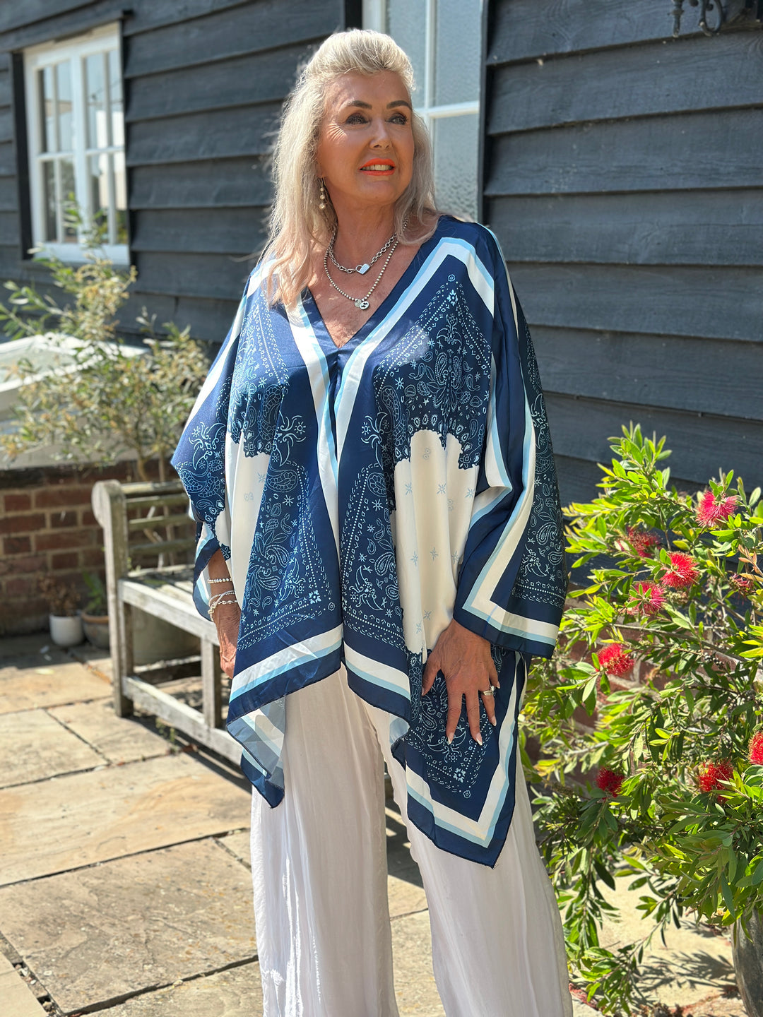 Paisley Kaftan Top | Navy & White