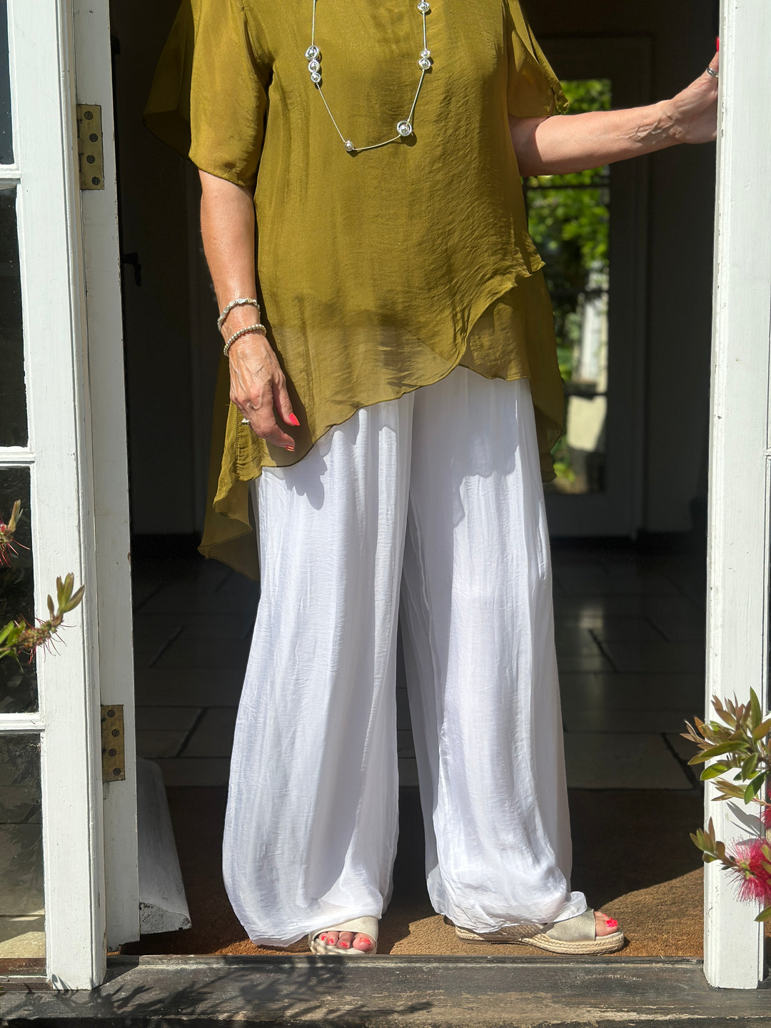 Silk Floaty Trousers | White