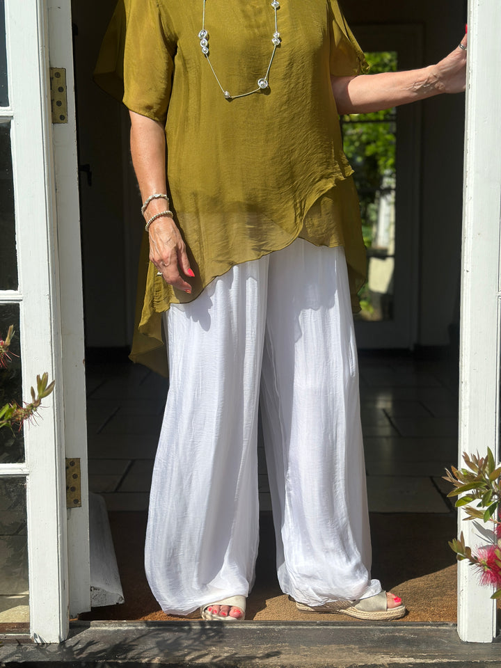 Silk Floaty Trousers | White
