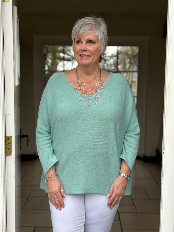 V-Neck Knitted Jumper | Cyan