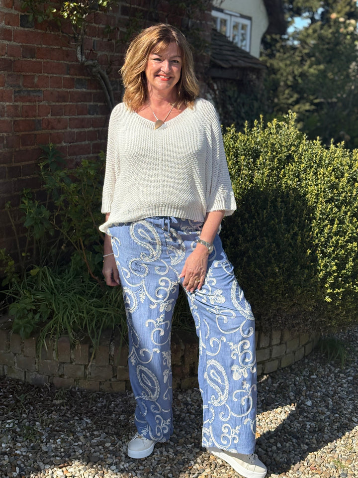 Embroidered Paisley Trousers - Malissa J | Blue