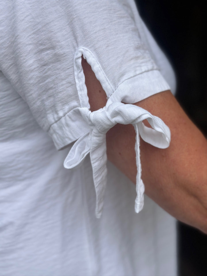 V-Neck Tie Top | White