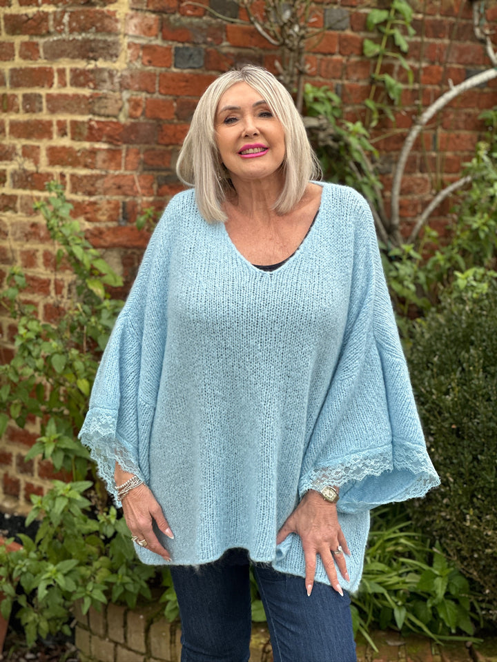 Lace Sleeve Knit Jumper | Baby Blue