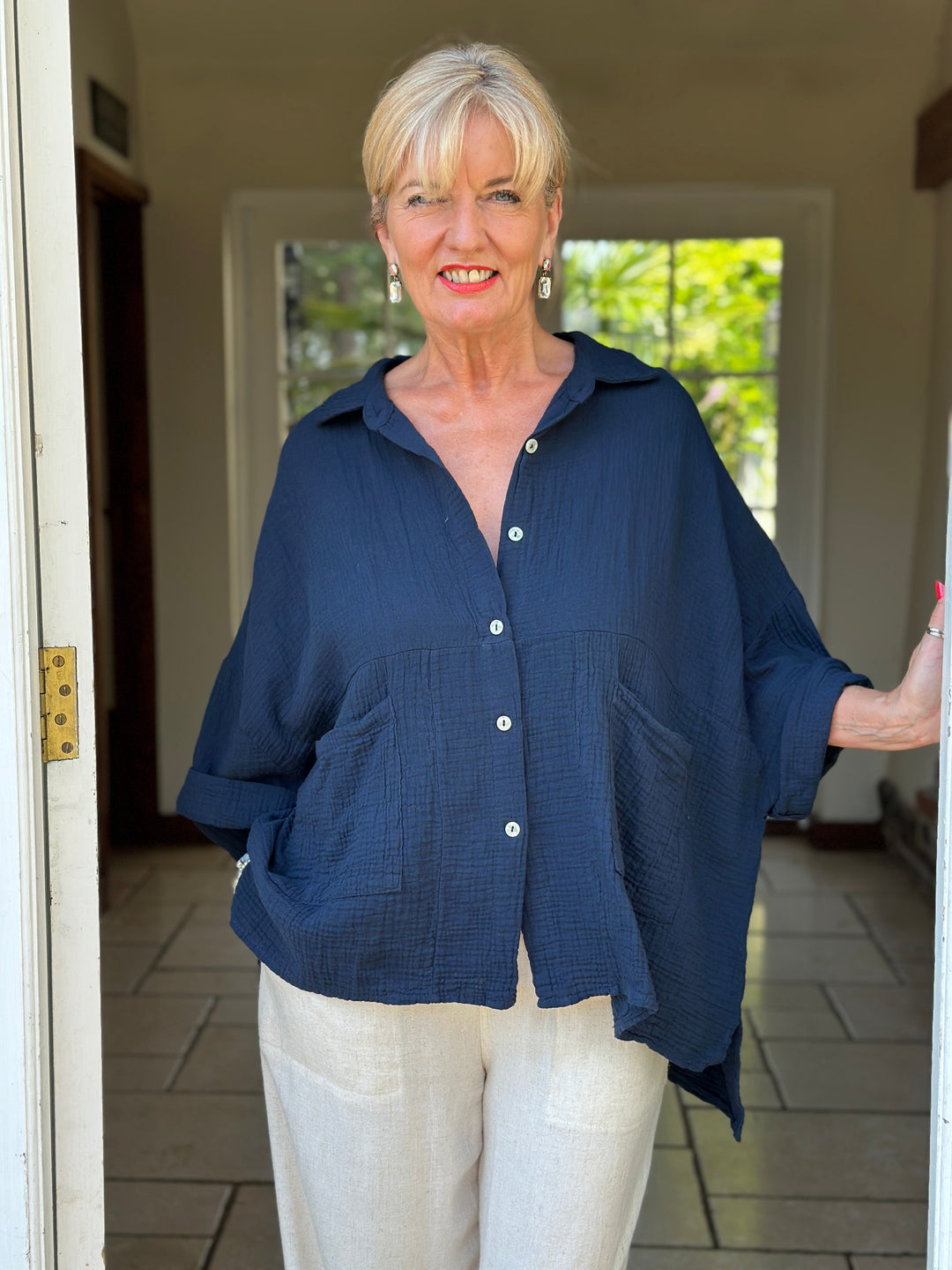 Cotton Button Shirt | Navy
