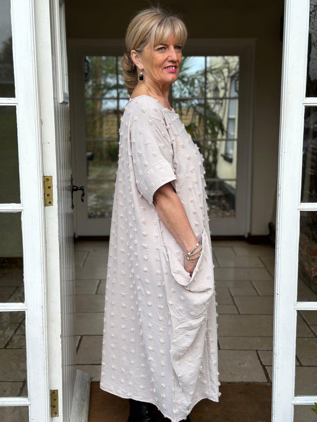 Woven Bobble Dress With Pocket Malissa J | Beige - Mandy's Heaven 