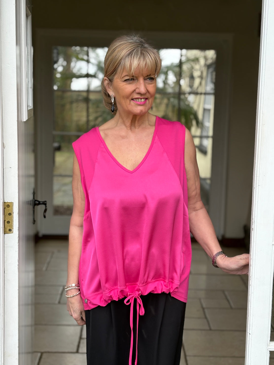 Satin Front Drawcord Vest Top Malissa J |Pink - Mandy's Heaven 