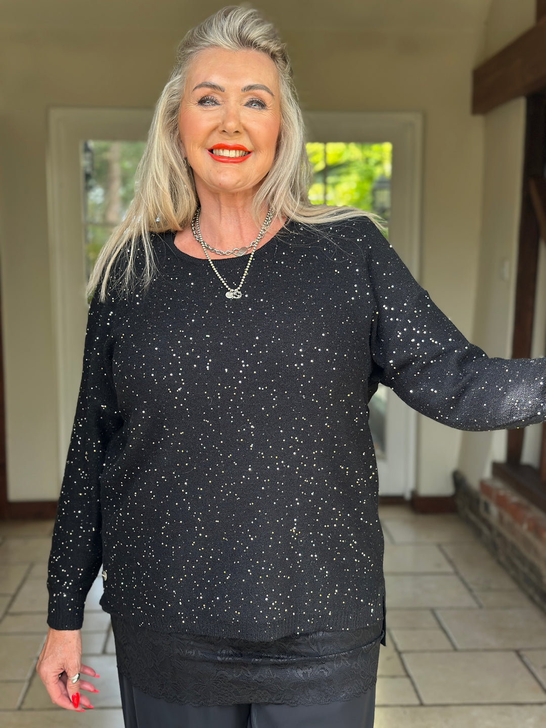 Sparkle Dip Hem Jumper - Malissa J | Black/Silver