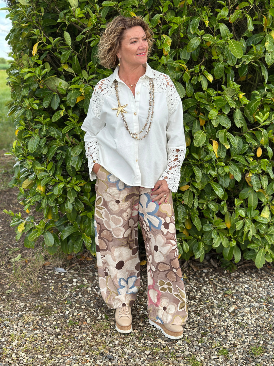Abstract Bloom Wide Leg Trousers | Mocha