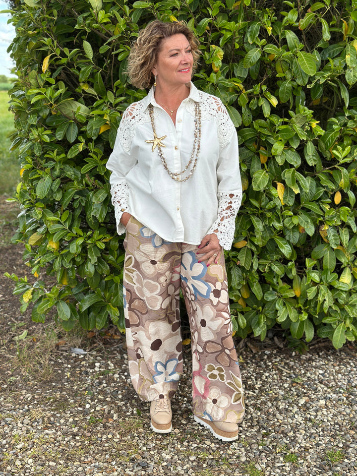 Abstract Bloom Wide Leg Trousers | Mocha