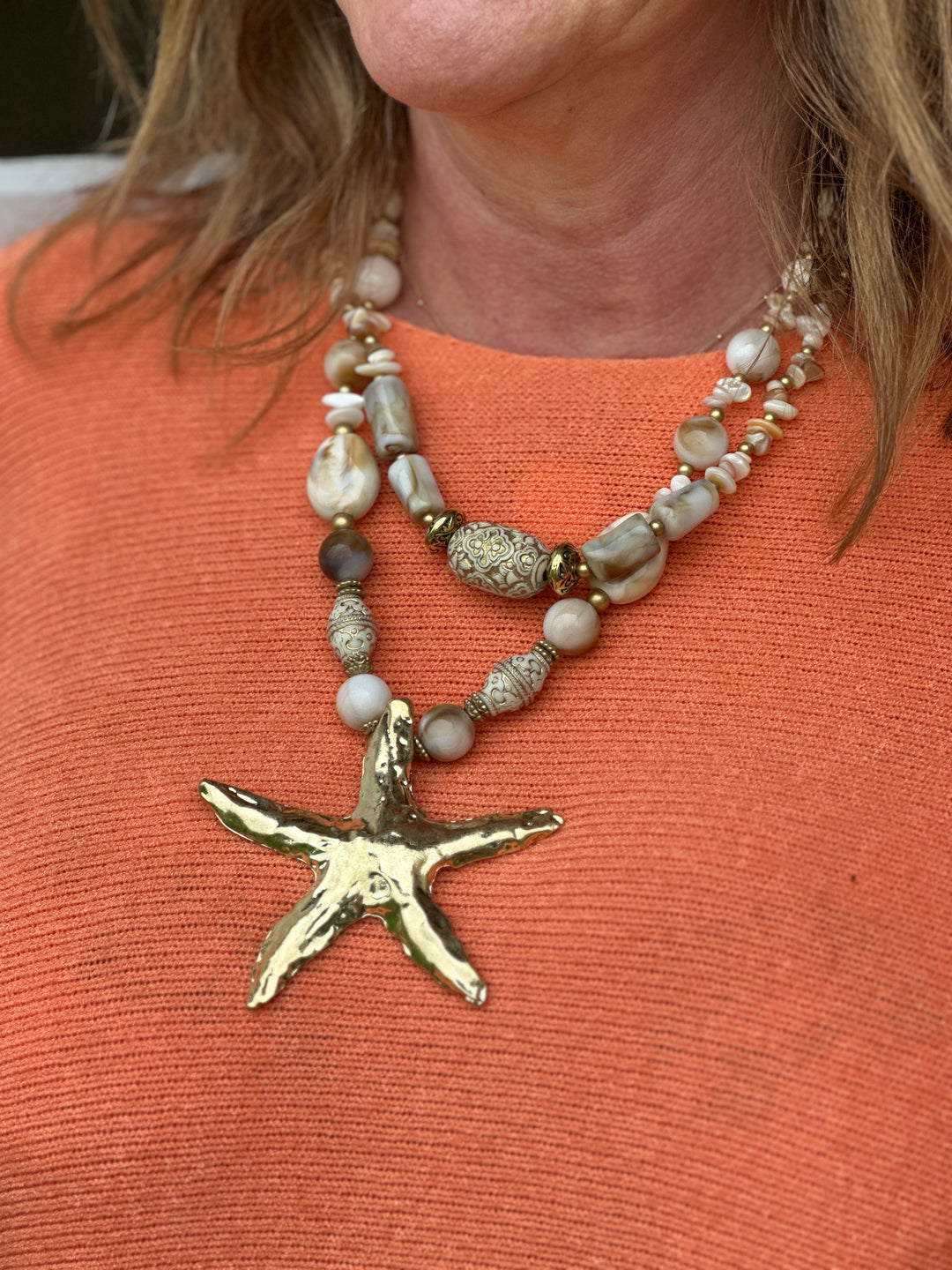 Shell Starfish Double Necklace | Gold - Mandy's Heaven 