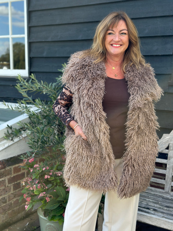 Shaggy Faux Fur Gilet - Malissa J | Taupe