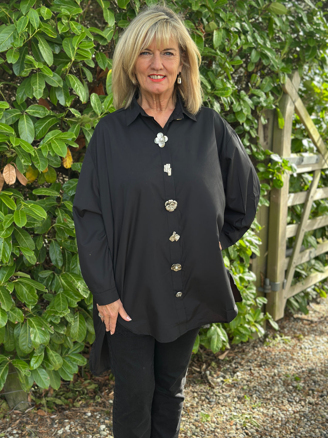 Silver Button Oversized Shirt - Malissa J | Black