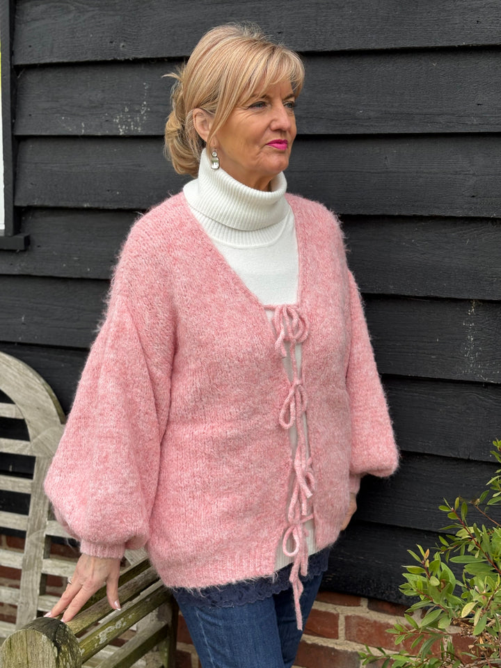 Tie Front Knit Cardigan | Dusky Pink