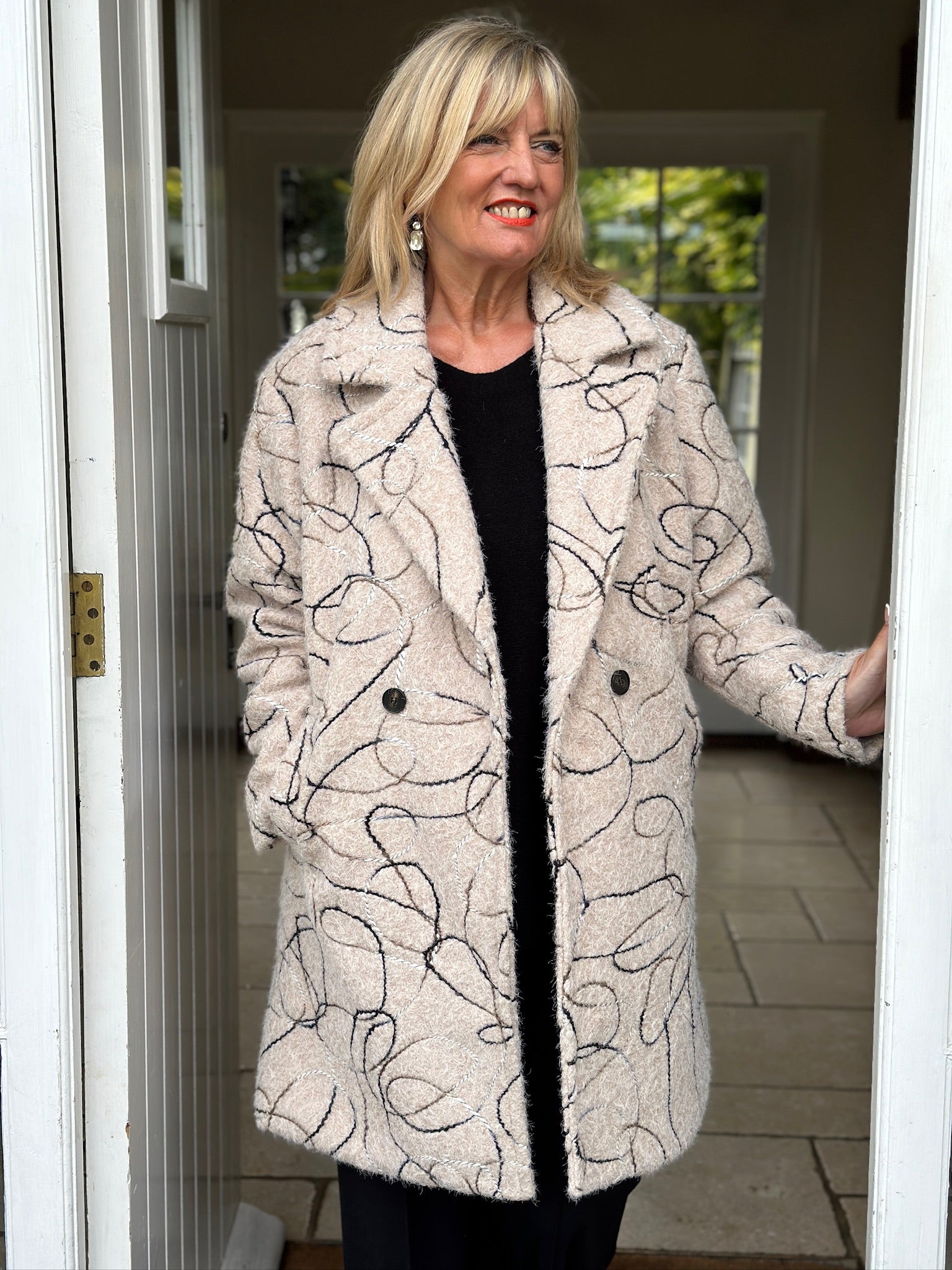 Abstract Swirl Woven Jacket - Long | Stone – Mandy's Heaven