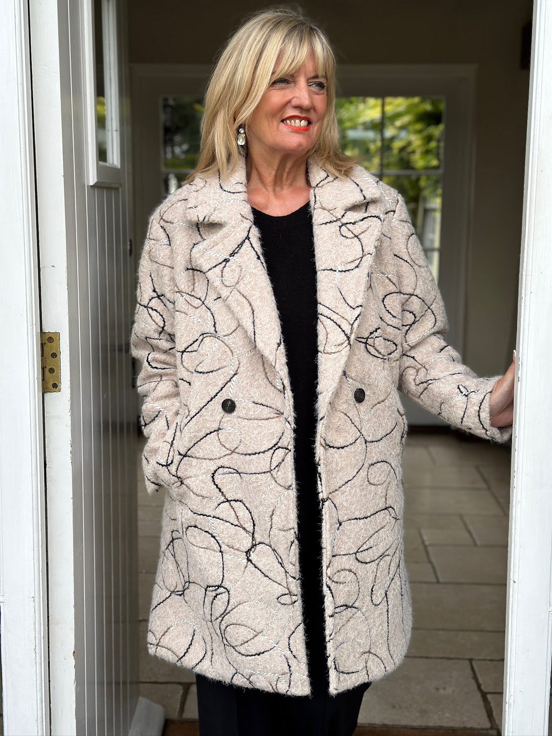 Abstract Swirl Woven Jacket - Long | Stone