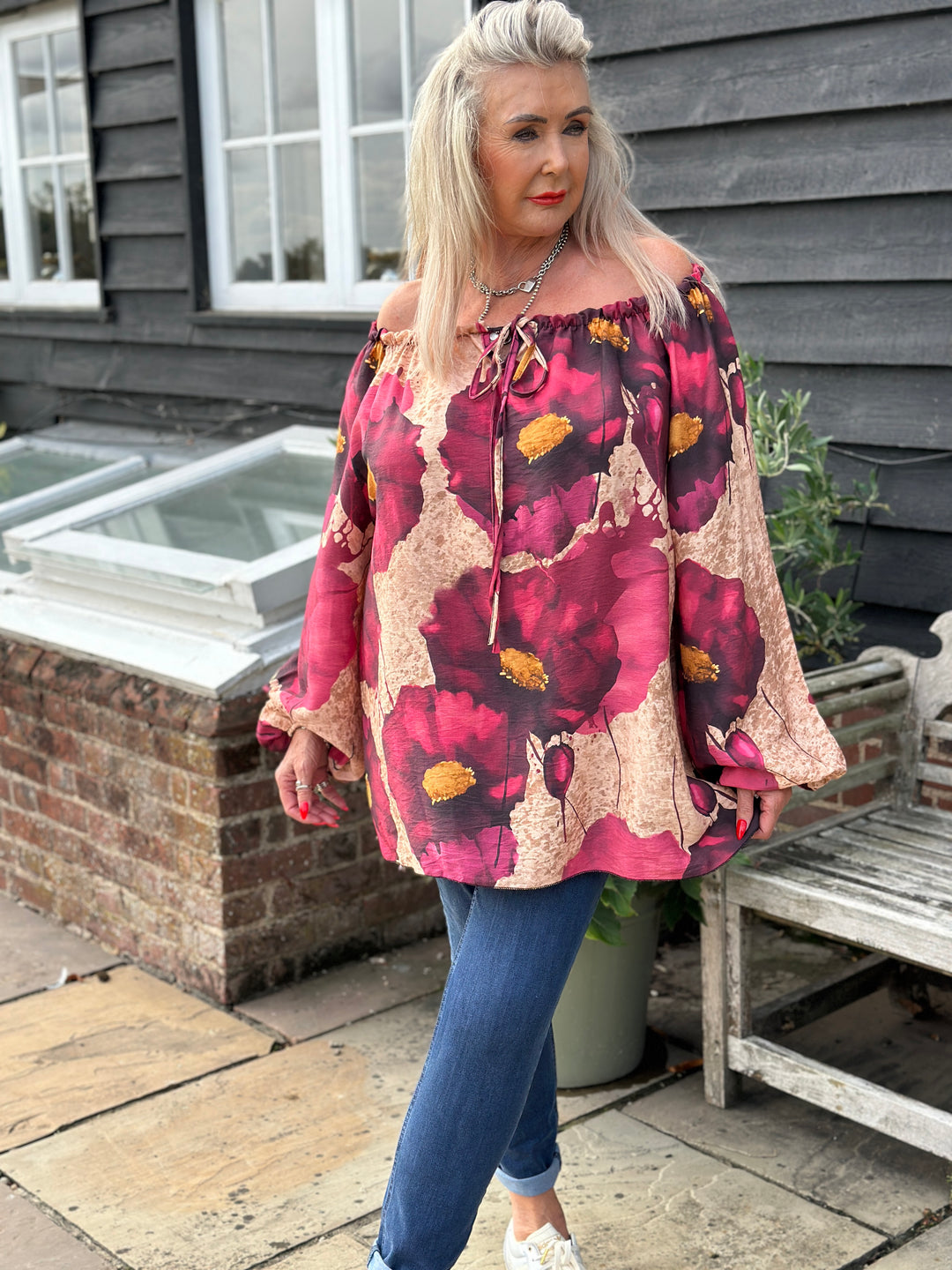 Floral Bardot Top | Plum