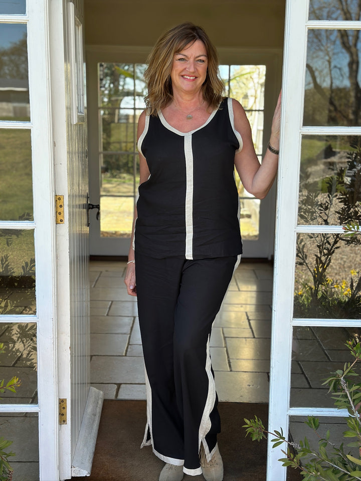 Split Hem Linen Blend Trousers | Black