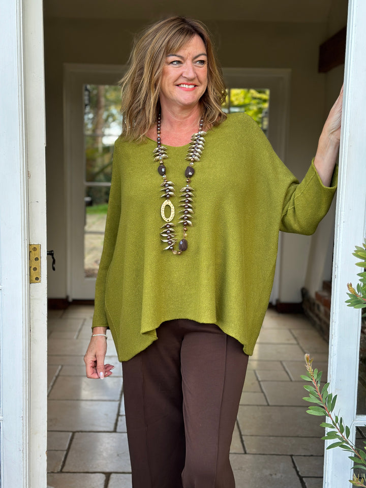 V-Neck Knitted Jumper | Olive
