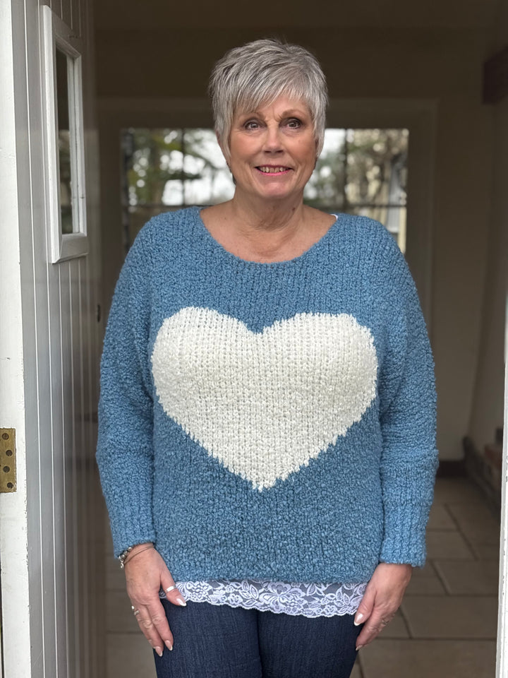 Teddy Bear Heart Knit | Powder Blue