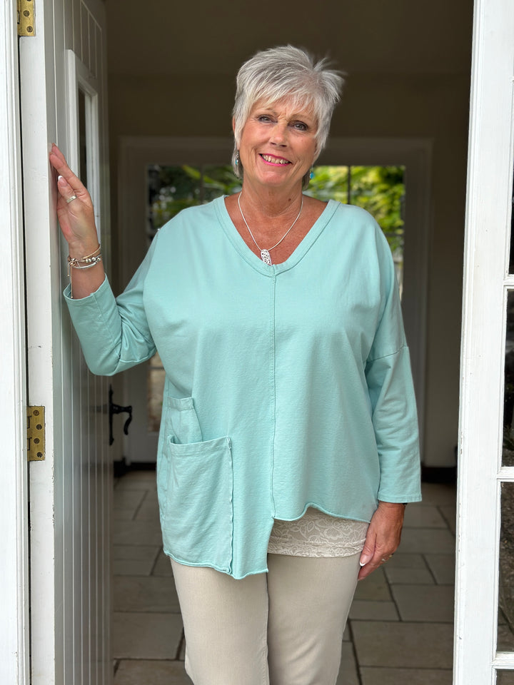 Double Pocket Asymmetric Hem Sweatshirt | Mint