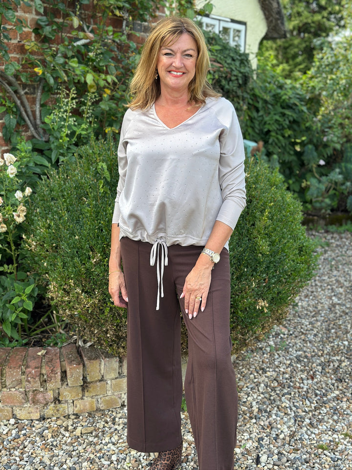 Studded Satin-Feel Front Top - Malissa J | Taupe