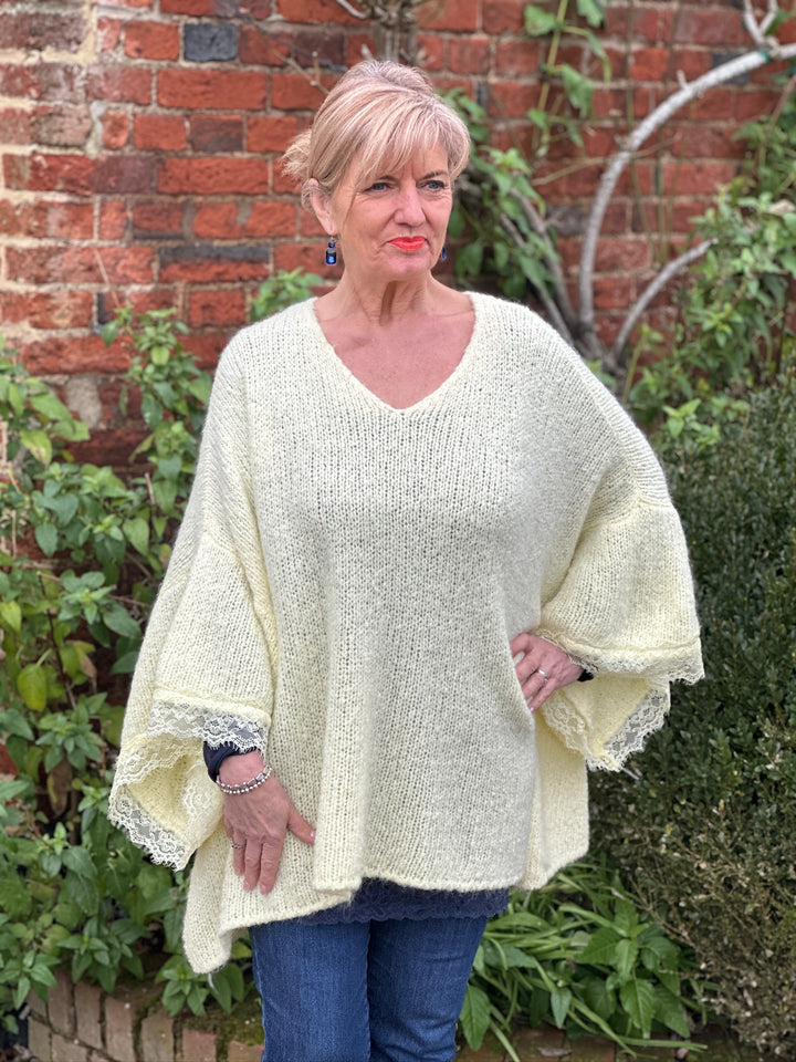 Lace Sleeve Knit Jumper | Lemon