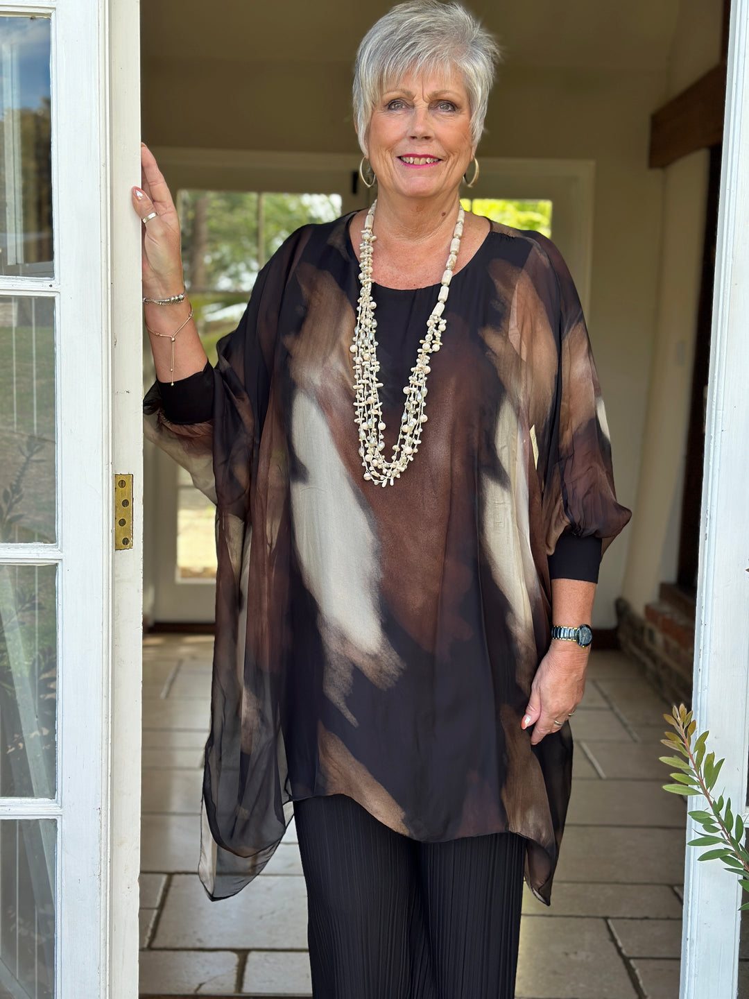 Bella Watercolour Silk Blouse | Black