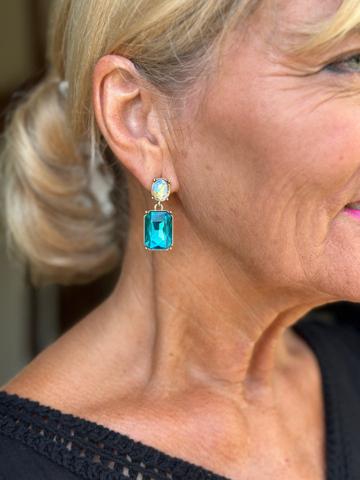 Oval & Square Gem Earrings | Turquoise & Aurora